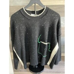 Zacket & Plover Donegal Pocket Sweater In Black With Lambswool Blend Size M